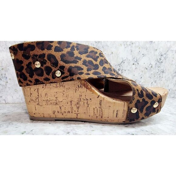 Montego Bay Club 6.5  Cork Wedge Sandals Leopard Print Brown Black 2" Heel‎ - Picture 5 of 12